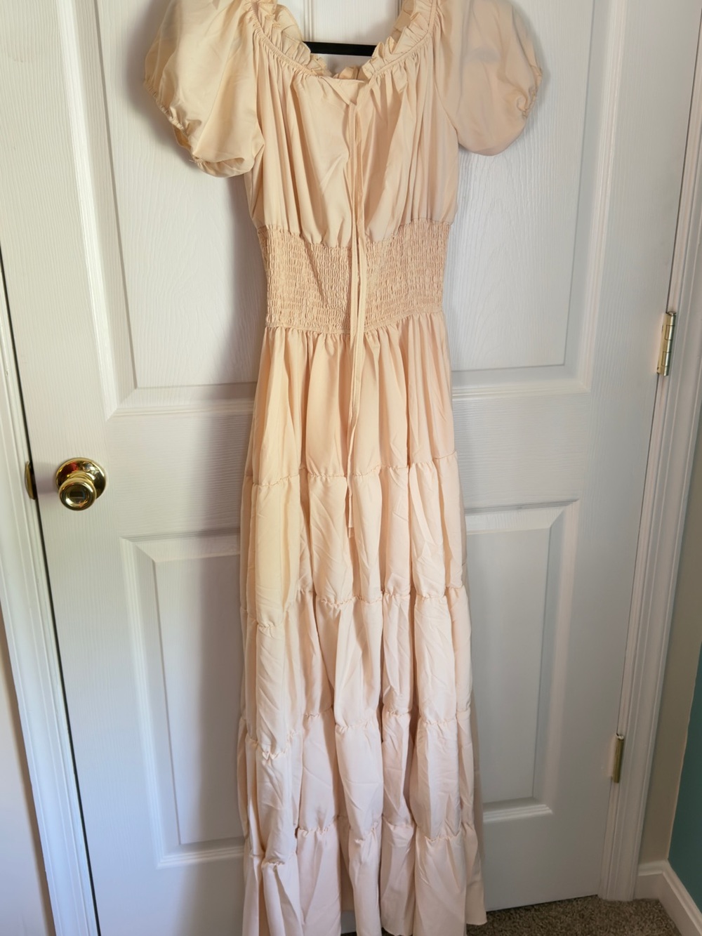 Women’s Cream Smocked Waist Maxi Dress